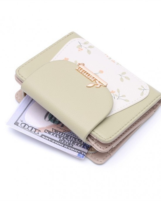 Cross-border foreign trade new short Korean-style PU leather small wallet, printed buckle foldable coin coin wallet. Zippered Student Coin and Card Holder Cross-border foreign trade new short Korean-style PU leather small wallet, printed buckle foldable coin coin wallet. Zippered Student Coin and Card Holder