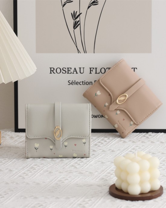New Lovebu women's wallet, short, small, clear. New printed folding zipper and clasp multifunctional card and coin purse