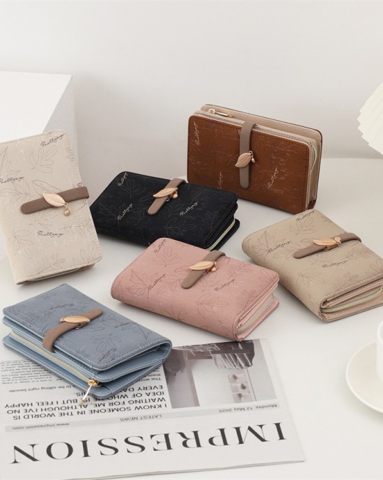 Lianbu women's mid-length, multifunctional, simple PU wallet with large capacity, printed buckle, zippered wallet, and card holder. Lianbu women's mid-length, multifunctional, simple PU wallet with large capacity, printed buckle, zippered wallet, and card holder.