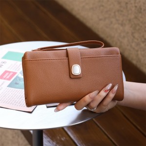 New Long Wallet for Women, Large Capacity Multifunctional Wallet with Full PU Leather Wrist Strap, Luxury Clutch Wholesale