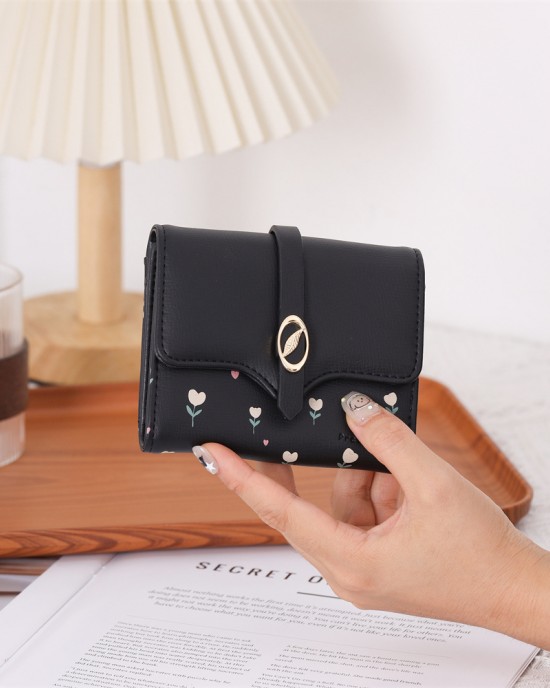 New Lovebu women's wallet, short, small, clear. New printed folding zipper and clasp multifunctional card and coin purse