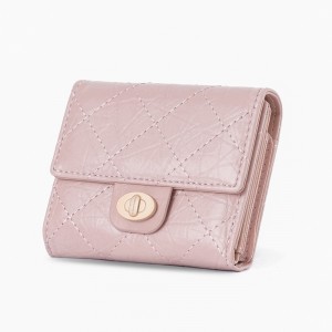 New short women's wallet, multifunctional PU fashionable diamond-patterned folding zipper wallet, wholesale student coin purse