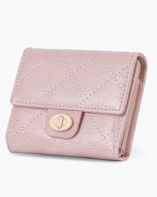 New short women's wallet, multifunctional PU fashionable diamond-patterned folding zipper wallet, wholesale student coin purse New short women's wallet, multifunctional PU fashionable diamond-patterned folding zipper wallet, wholesale student coin purse