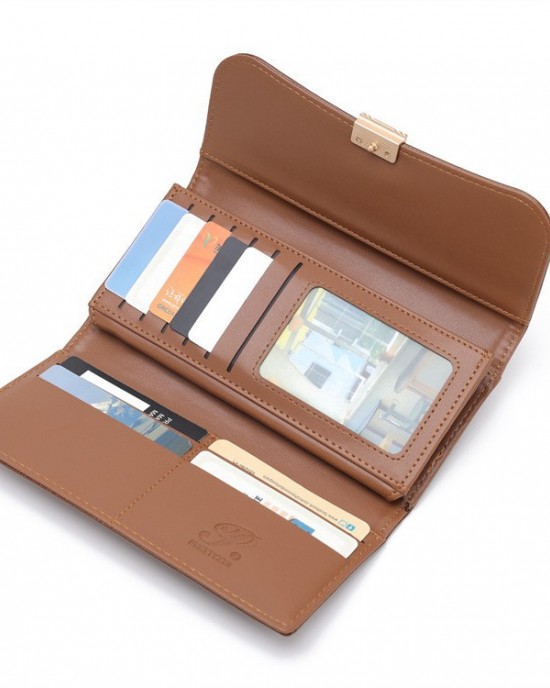 PRETTYZYS New Korean-Style Simple Solid Color Fashionable and Upscale, Versatile, Large Capacity Long Wallet