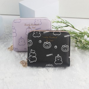 Lianbu Korean-style short Women's wallet, small, fresh, two-fold, buckle, zippered, printed wallet, student coin purse.