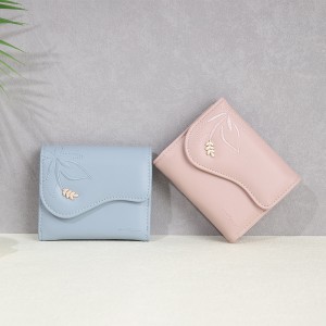 New short women's wallet, embroidered leaf hardware pattern, multifunctional, large capacity coin purse, student wallet